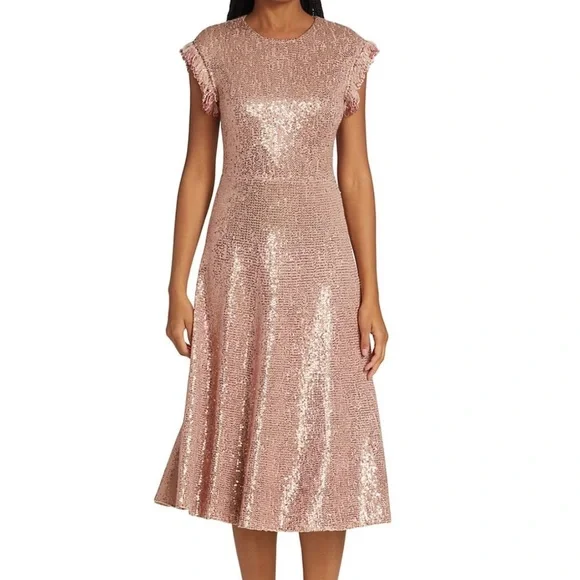 St John’s Sequin Knit Cap Sleeve Fit & Flare Dress W/ Fringe Trim Detail - Lined - Picture 7 of 9